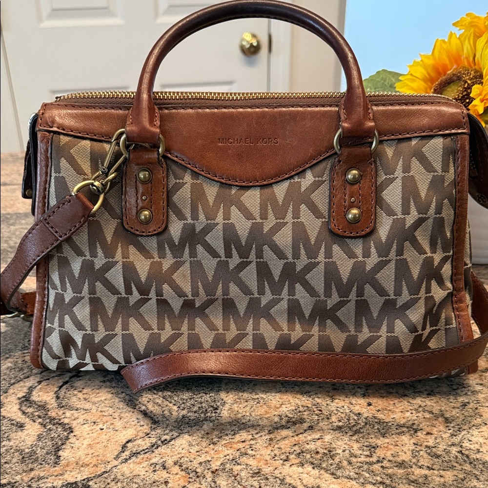 Vintage Michael Kors Tan and Brown Monogram Satchel